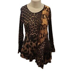 [Vintage Concept] Animal Print Flare Sleeve Blouse - Size M